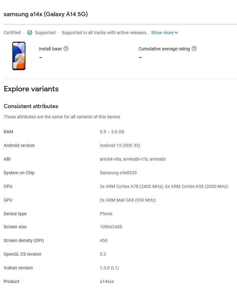 华为手机修改cpu频率
:三星Galaxy A14 5G现身Google Play控制台